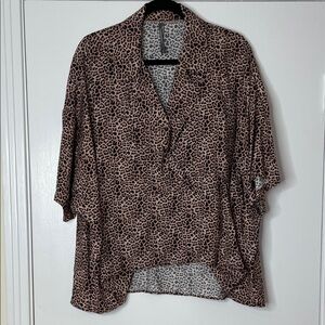 Anthropologie Brown Leopard Button Down Shirt